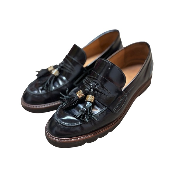 STUART WEITZMAN Black MANILA Tassel Penny 1.5" Heel Loafers Size 9 W - Picture 1 of 8
